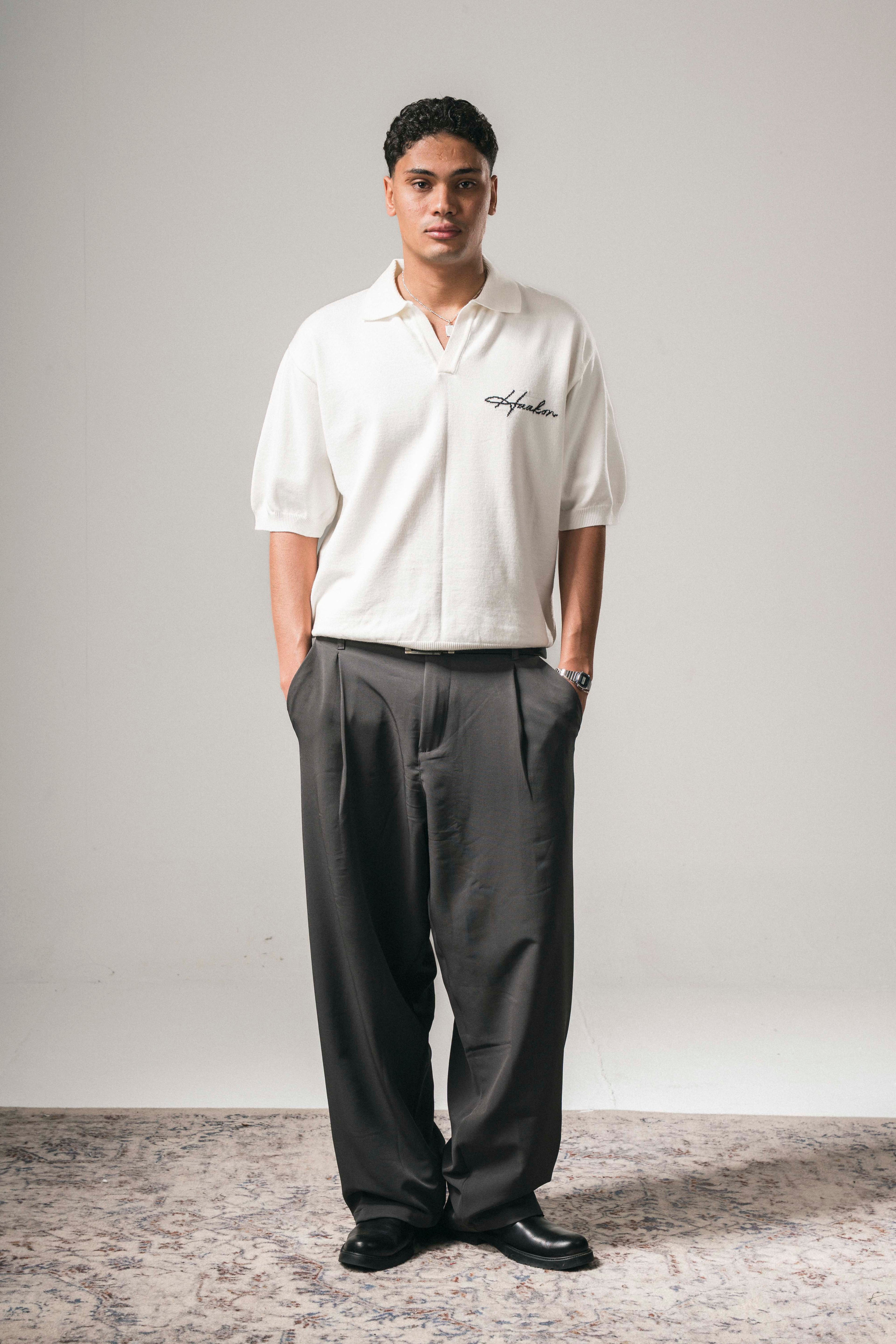 WHITE KNITTED POLO SHIRT