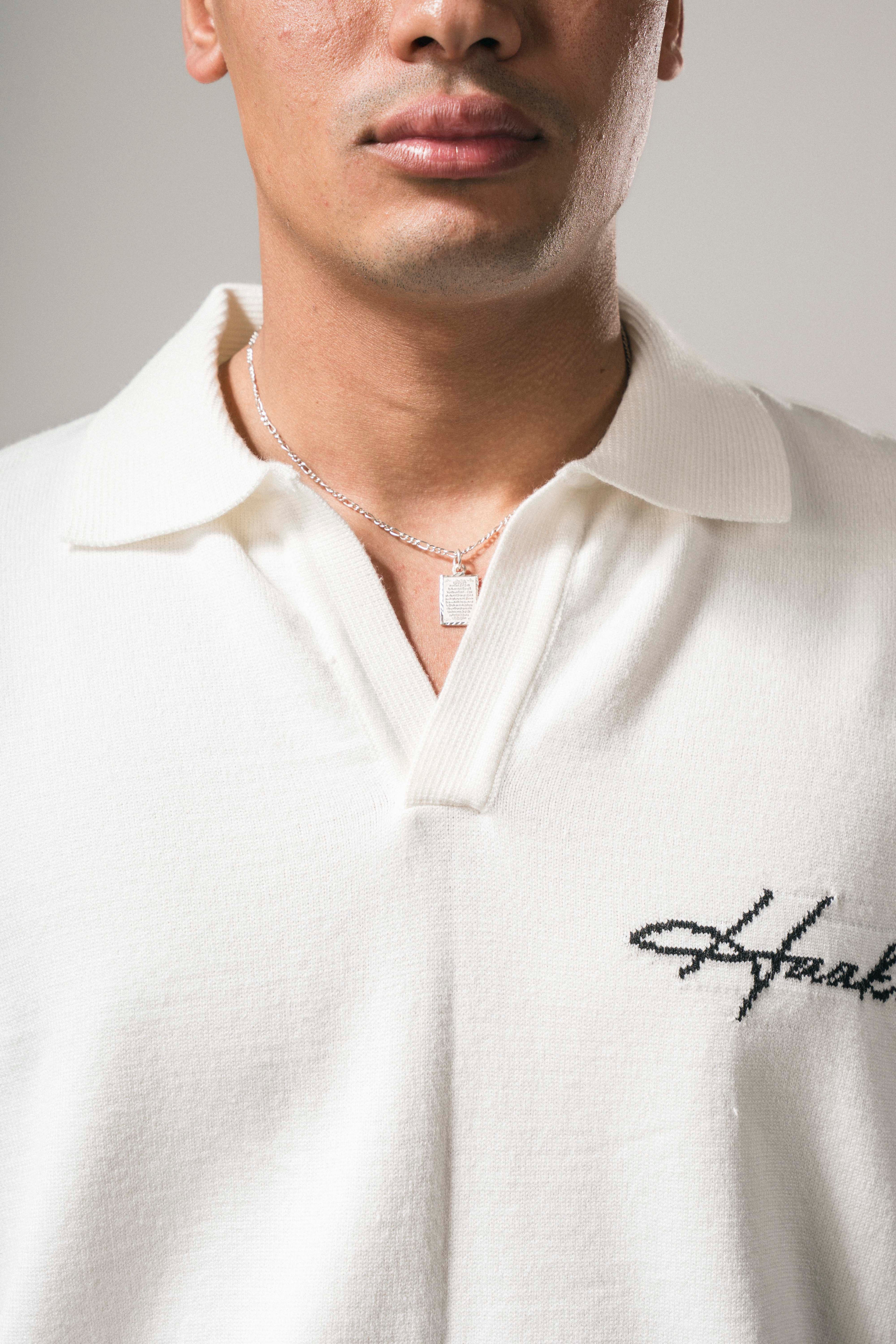 WHITE KNITTED POLO SHIRT